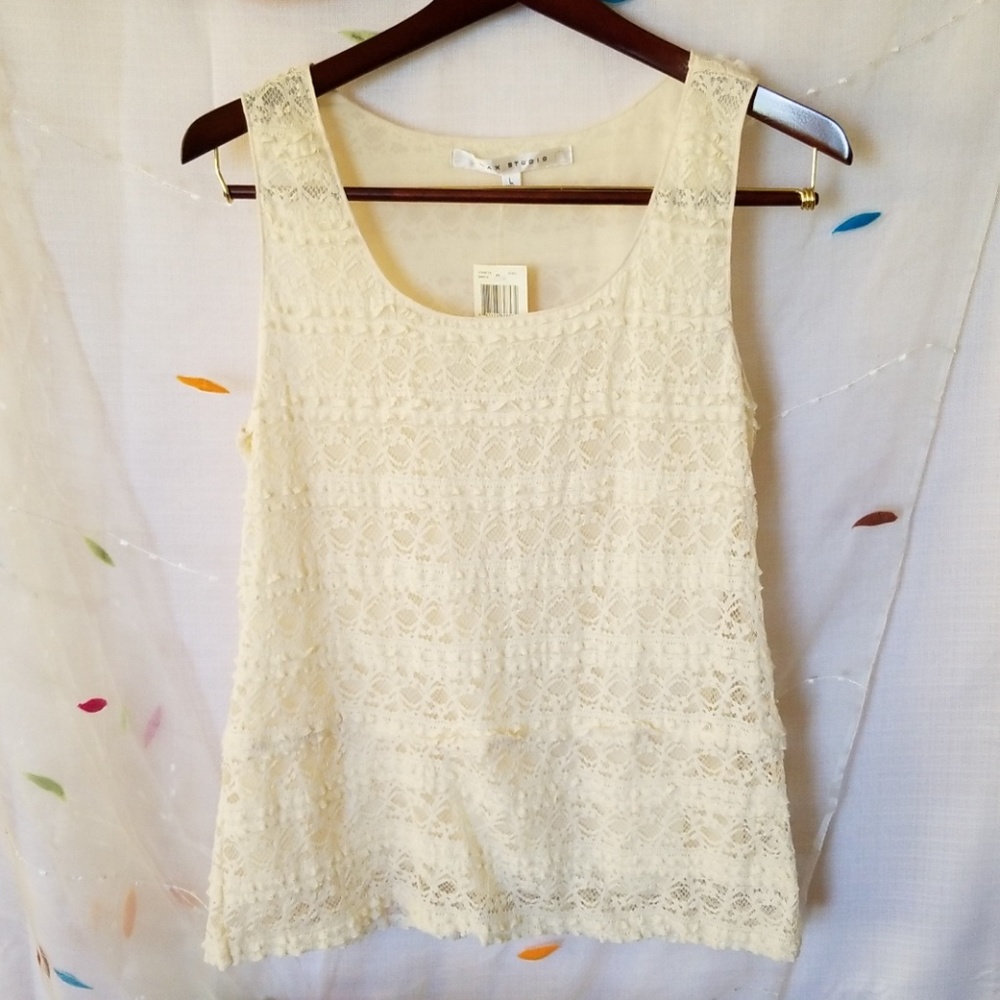 NWT Max Studio Large Lacy Lined Tank Ivory Stretch